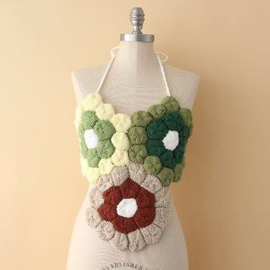70s Knit Floral Afghan Halter Top Granny Square